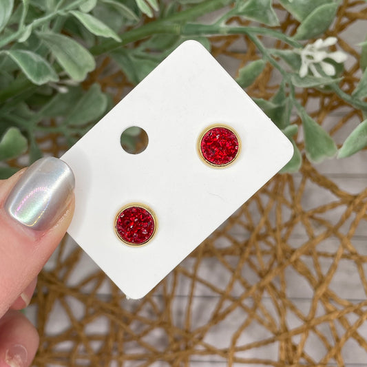 Red and Gold Druzy Studs