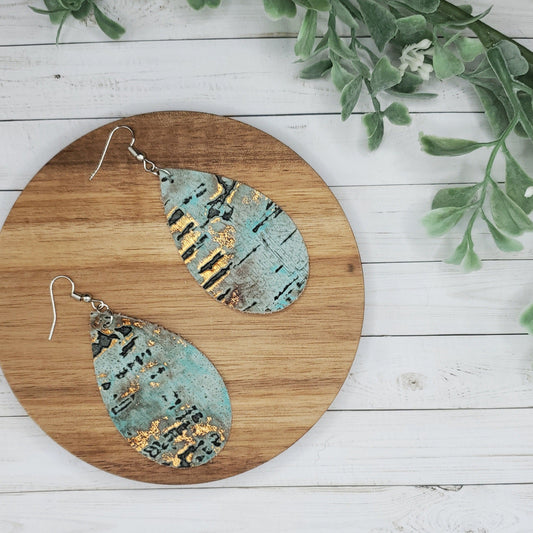 Rustic Gold & Turquoise Leather Earrings