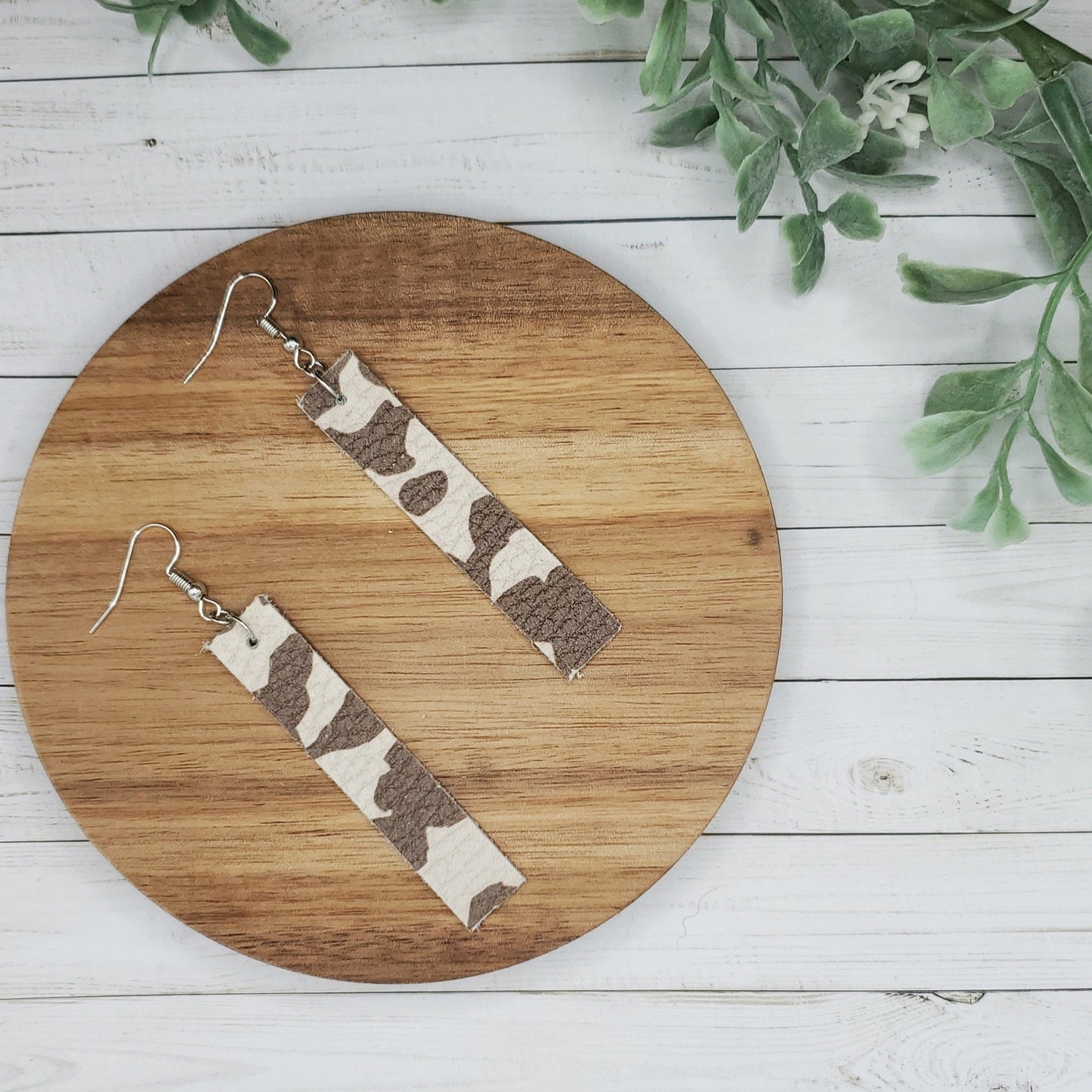 Brown Cow Print Leather Earrings