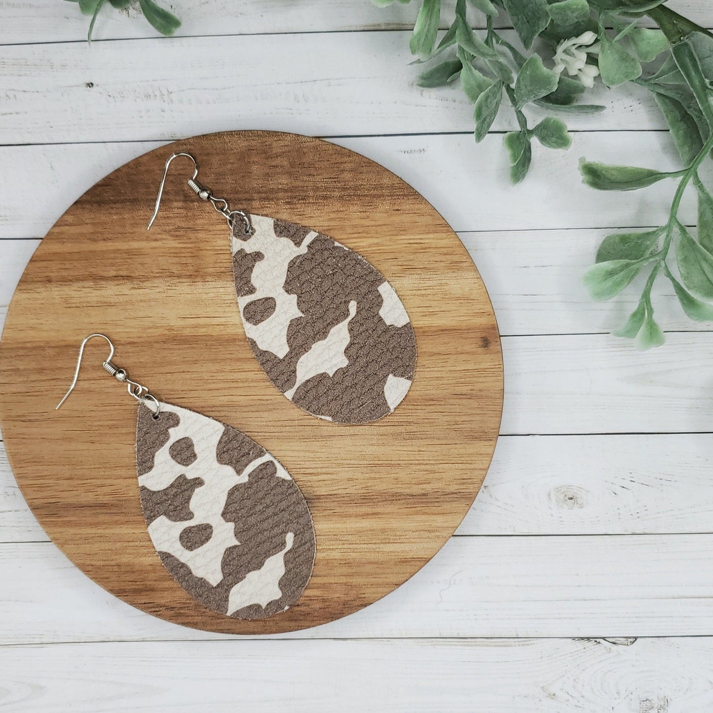 Brown Cow Print Leather Earrings